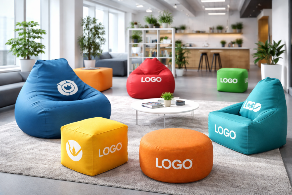 pouf aziendali personalizzati in ufficio moderno zona chillout